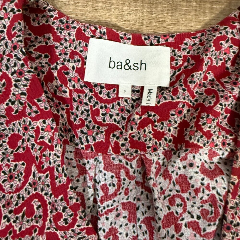 ba&sh Crystal Rouched Mini Dress Red Abstract Print S - Picture 3 of 6